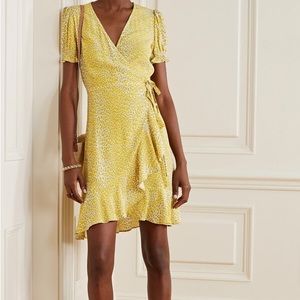 Diane Von Furstenberg Emilia Ruffled Leopard-Print Wrap Dress - Yellow Large
